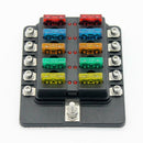 10-Way Blade Fuse Box Fuse Block Holder with Fuses for 12V 24V Car Marine