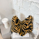 Animal Pattern Shoulder Underarm Bag Women Plush Top-handle Handbag (3)