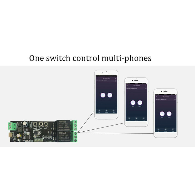 2 Channel WiFi Relay Inching Relay Self-Lock Switch Module APP Control