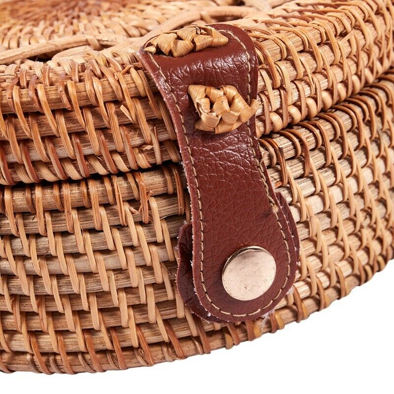 Woven Rattan Bag Round Straw Shoulder Bag Small Beach Handbags Women Summer E4D1