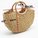 Handmade Beach Bag Round Straw Totes Bag Large Bucket Summer Bags Women Nat