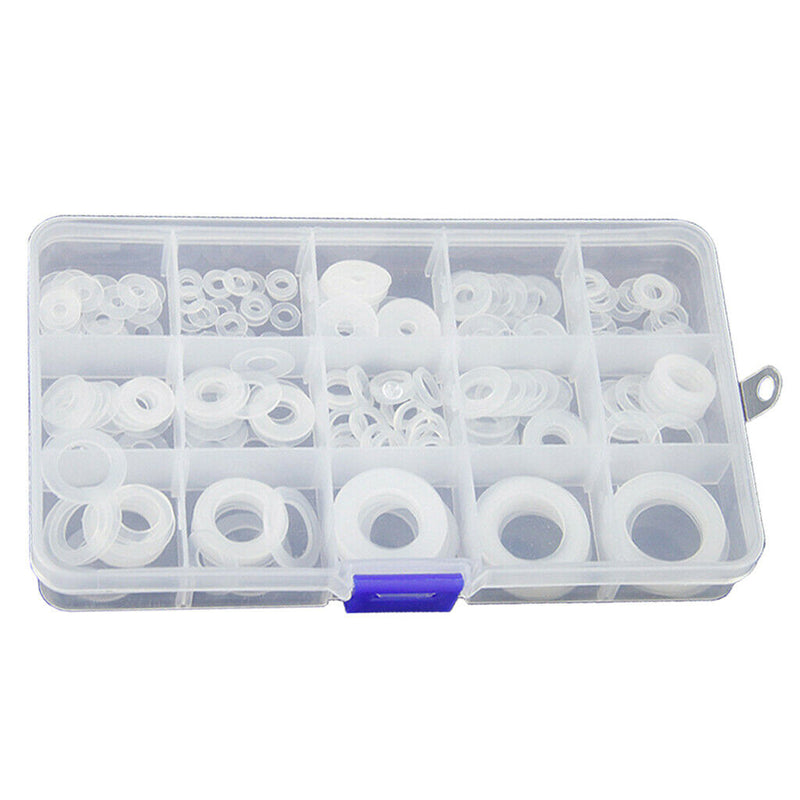 250Pcs Durable White Nylon Washer Flat Gasket  Washer Set With Storage Box