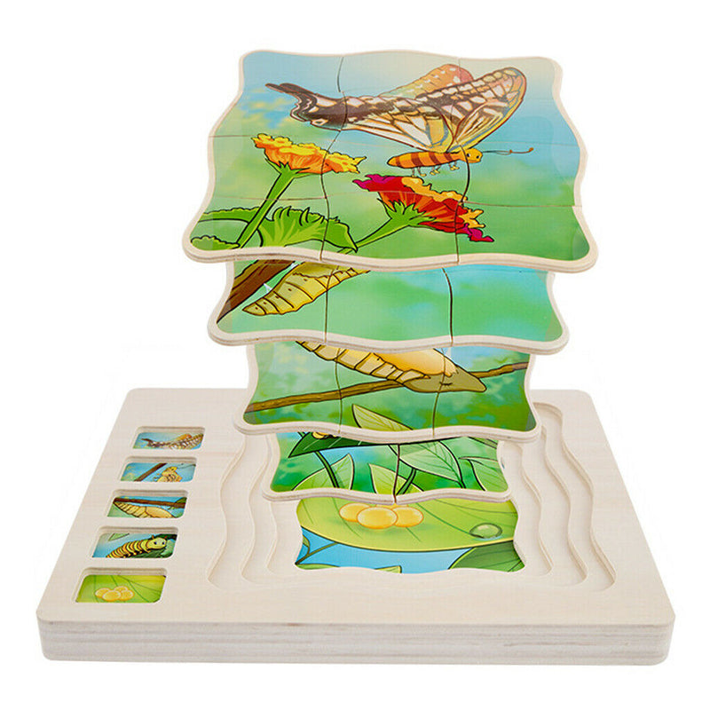 Kids Puzzle Game, Butterfly Growing Story Family Game Activity, 4 Layer