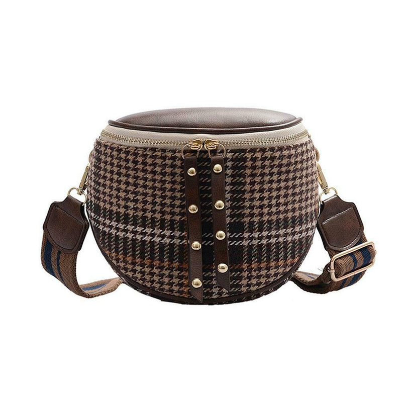 Fashion Woolen Messenger Bag Women Semicircle Wide Shoulder Bags (Brown)