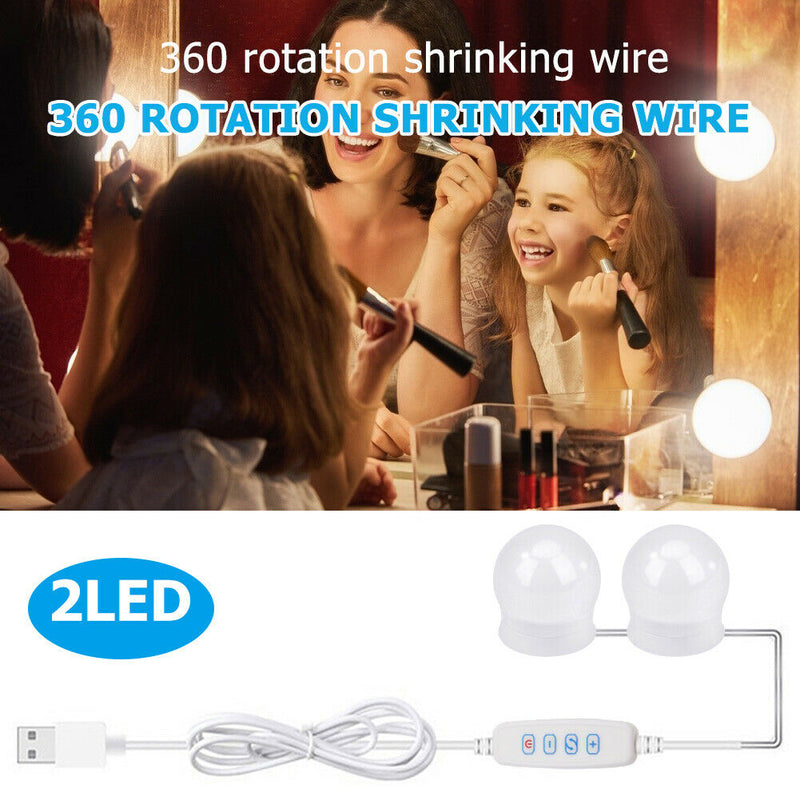 2pcs LED Makeup Mirror Light Bulb Kit Dimmable USB Hollywood Table Lights A