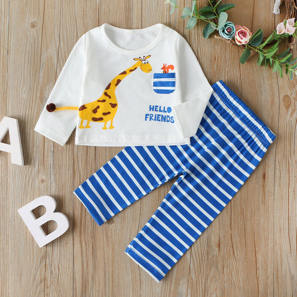 Autumn Toddler Long Sleeve T-shirt Tops Stripe Pants Clothes Set (3-6M)