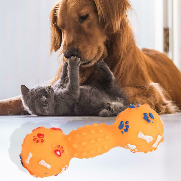 Colorful Dotted Dumbbell Shaped Squeeze Squeaky Faux Bone Pet Dog Toys AU
