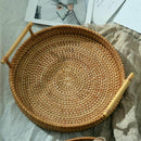 Rattan Handwoven Round High Wall Severing Tray Food Storage Platters PlateB Hn