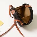 Black Beach Retro Rattan Bag Woven Handmade Ladies Round Sling Straw Bag (CiC1B9