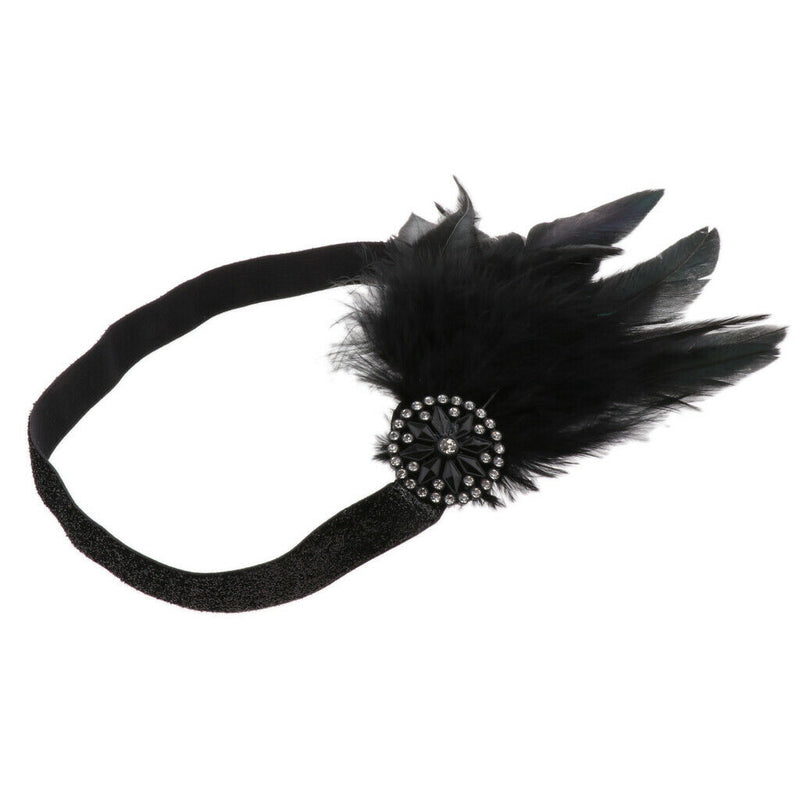 Womens Feather Headband Gatsby 20s Flapper Beaded Fascinator Wedding Bridal