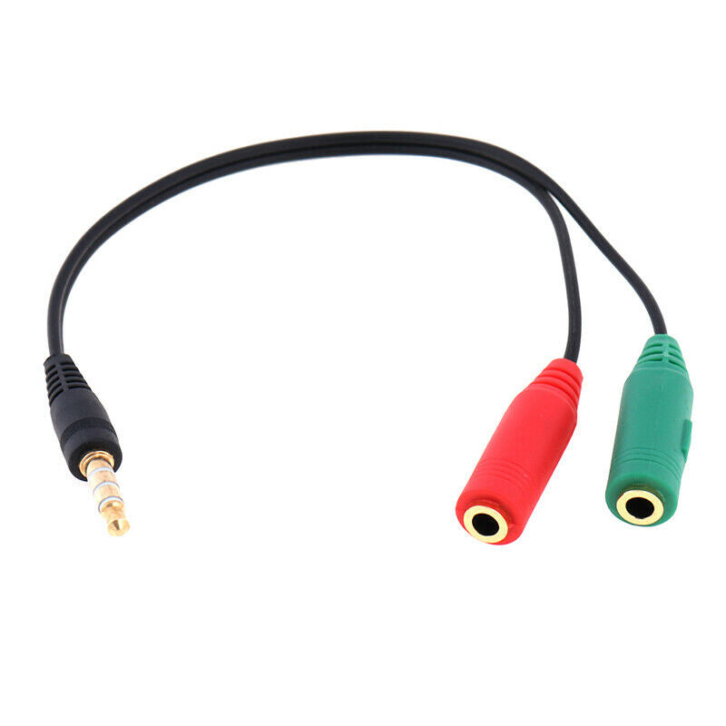 3.5mm Stereo Audio Male to 2 Female Headphone Mic Y Splitter Cable Adapt JR