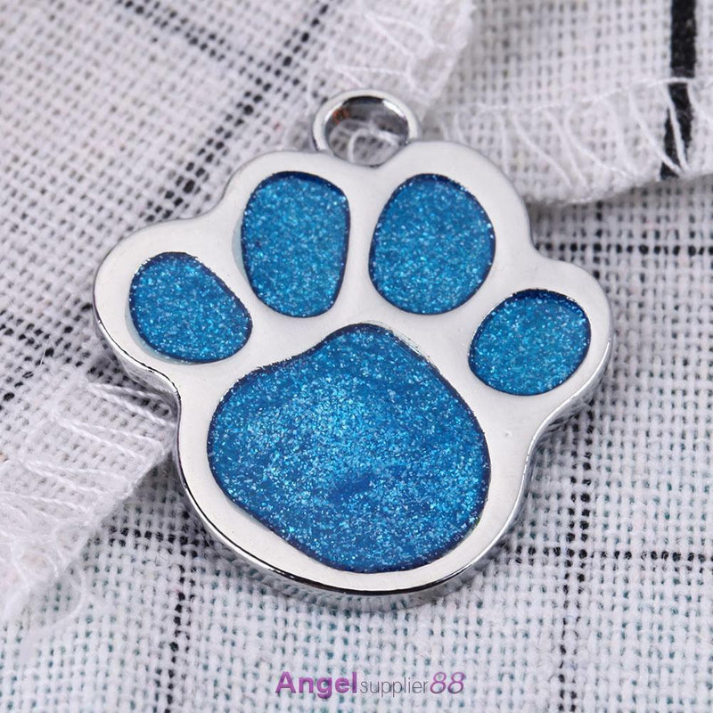 Stainless Steel Glitter Custom Pet Dog Tag Engraved Feet Card(Blue)