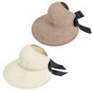 Fashion Bow Sun Hats Women Ponytail Sun Cap Ribbon Knitted Raffia Hat For W J8H7