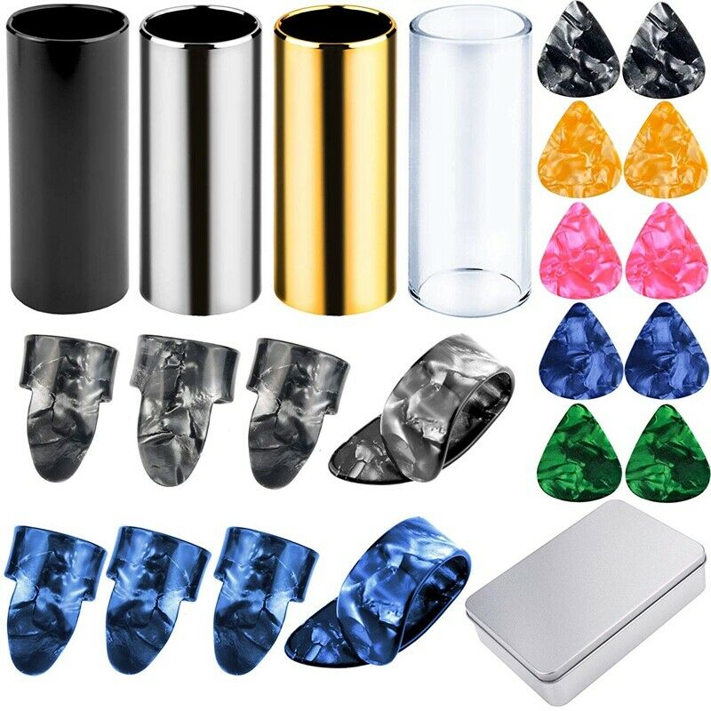 4 Pieces Medium Guitar Slides(Include 3 Colors Stainless Steel, 1 Pieces Gl