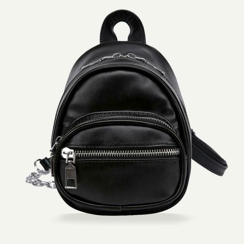 Women Solid Backpack Leather Shoulder Strap Chain Zipper Messenger Knapsack