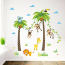Cartoon Forest Animal Monkey Crow Koala Coconut Palm Tree Nursery Wall-Stickers