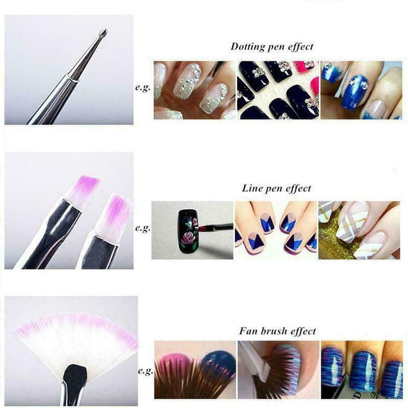 7pcs/set Acrylic Nail Art UV Gel Carving Pen Brush Powder Liquid V0A5