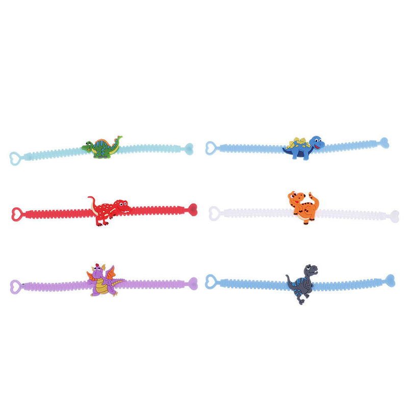 6Pcs Bracelet keychain mini dinosaur rubber wristband dinosaur keychain A Gw