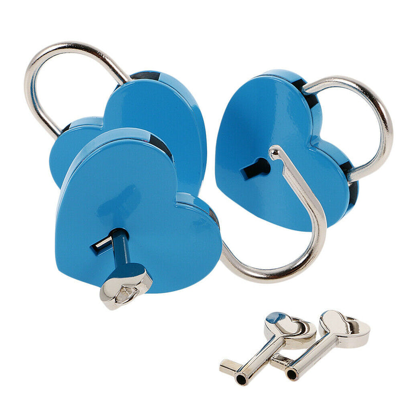 Set of 3 Cute Heart Shape Padlocks Metal Lock with Keys, Blue L