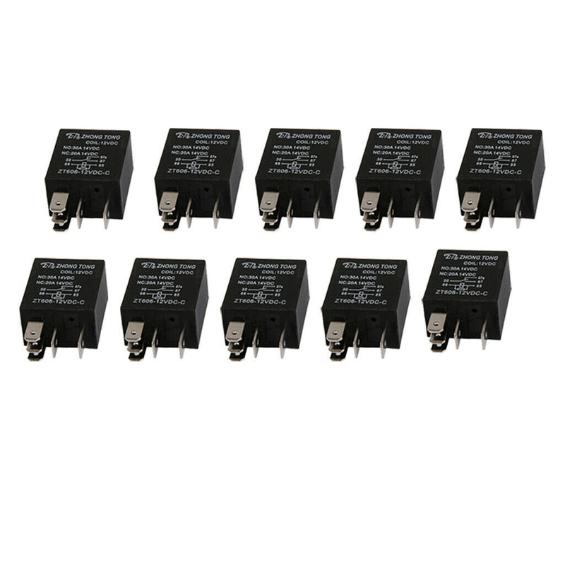 10Pcs Replacement Truck Auto Automotive DC 12V 20A/30A SPDT Relay Relays 5P