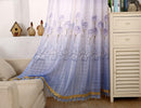 Blue Roses Polyester Voile Lattice Curtains Window Blinds Beads Trims 1x2.5M