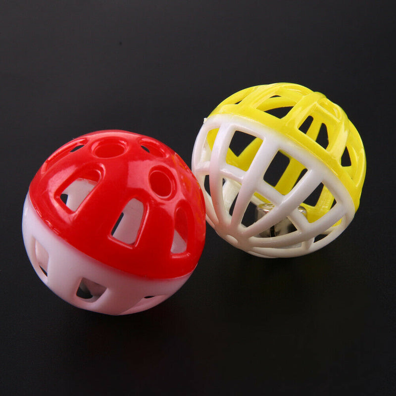 10pcs Plastic Hollow Out Round Pet Cat Colorful Ball Toys With Small Bell