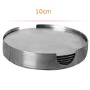 6 pcs Stainless Steel Home Hotel Bar Decor Mat Round Coaster Set with Holder