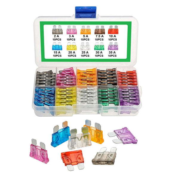 100pcs Parts Auto Fuses 2 3 5 7.5 10 15 20 25 30 35A Assorted Set