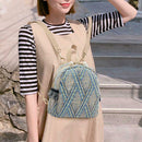 Straw Woven Small Backpacks Women Stripe Print Shoulder School Bags (Blue)