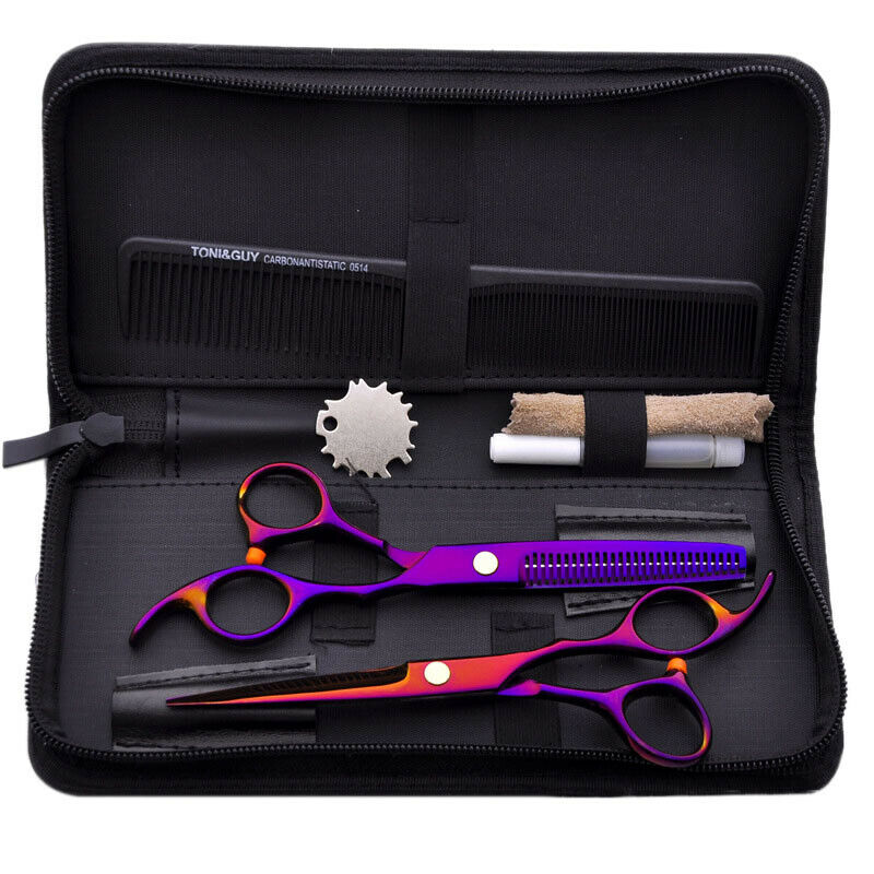 6 Inch Pro Pet Dog Grooming Scissors Set Flat Shear Tooth Shear Purple Kit V3K6