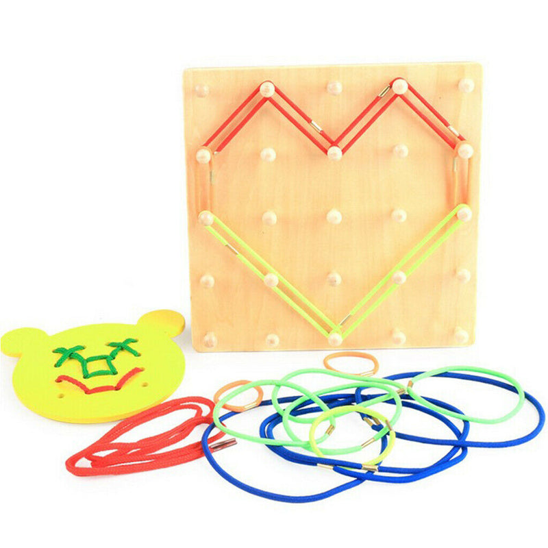 Wooden Geoboard And Lacing Board Set Kids Montessori Learning Toys