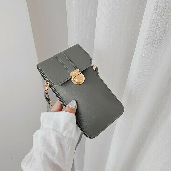 Women Touch Screen Phone Pouch PU Splicing PVC Crossbody Bag (Dark Grey)