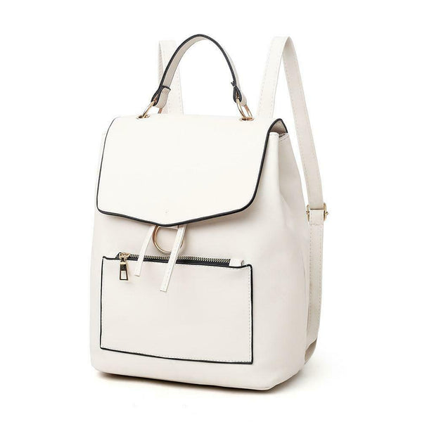 Leather Women Casual School Bags Shoulder Handbag Travel Backpacks (White) A#S