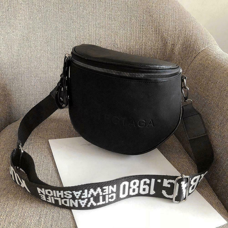 Fashion Crossbody Bag Women Leather Shoulder Messenger Saddle Bags (Black)