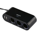 12V/24V Car 3 Sockets Cigarette Lighter Splitter Dual USB Port Charger Adapter