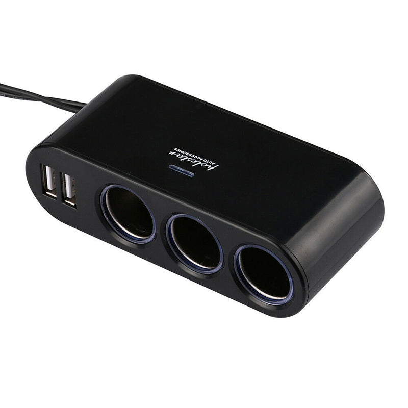 12V/24V Car 3 Sockets Cigarette Lighter Splitter Dual USB Port Charger Adapter