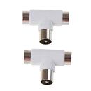 2pc 2 Way TV T Splitter Aerial Coaxial Cable Male to 2 Female Connectors Ada Hn