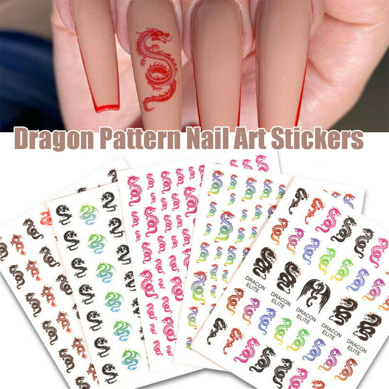 5 Sheets Waterproof Punk Dragon Decals Adhesive Nail Stickers Manicure Nail Art