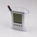 Transparent Electronic Pen Holder Container Lcd Digital Alarm Clock Desk Pe C3K1