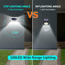 2pcs 100LED Three-sided Solar Motion Sensor Wall Light Outdoor Garden Lamp A