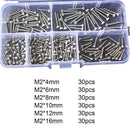 180pcs 304 Stainless Steel Cylindrical Hex Screw Nut Combination M2 A2-70 PQF