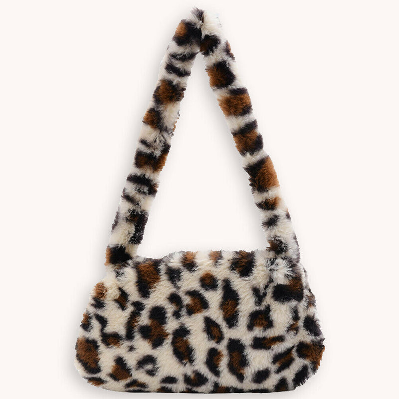 Animal Pattern Underarm Bag Women Mini Plush Shoulder Handbags Purse (8)