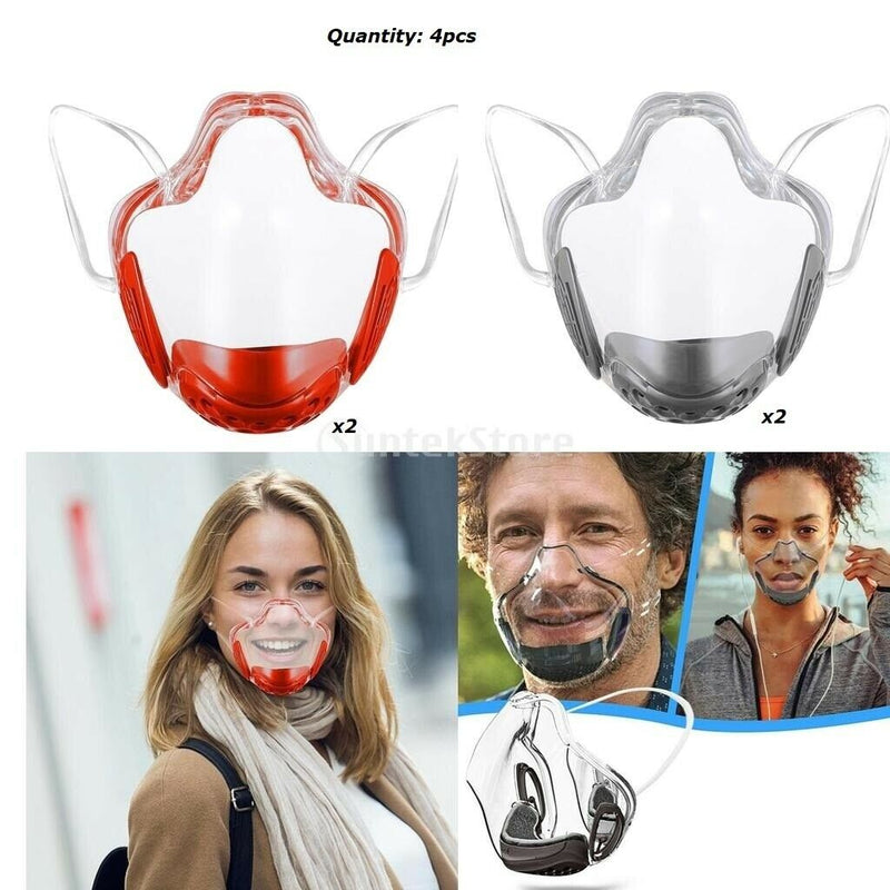 4pcs Clear Face Shield Washable Durable Plastic Protective Mouth Cover
