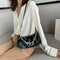 Solid Pleated Women Shoulder Bag PU Clear Chain Crossbody Handbag (Black)
