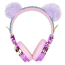 Cartoon Glitter Bear Ear Kids Wired Headphone Adjustable Headband for Girls
