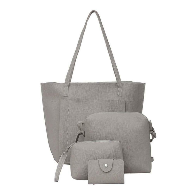 4pcs/set Shoulder Handbags Leather Women Crossbody Clutch Card Bags (Grey)