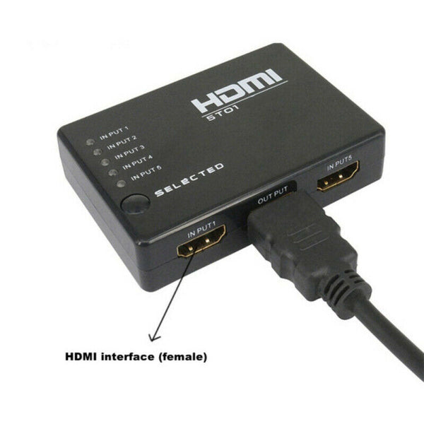 5 PORT HDMI Splitter Switch Selector Switcher Hub+Remote 1080p For HDTV ZKZ