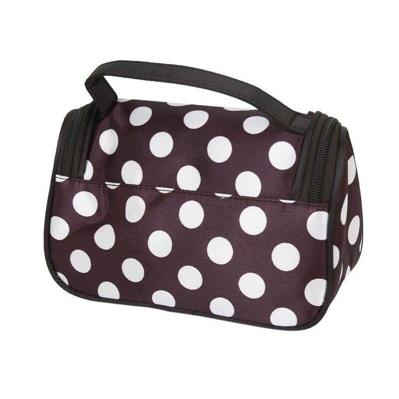 Coffee Small White Polka Dot Dual Zipper Cosmetic Bags Toiletry Makeup Bags A1L8