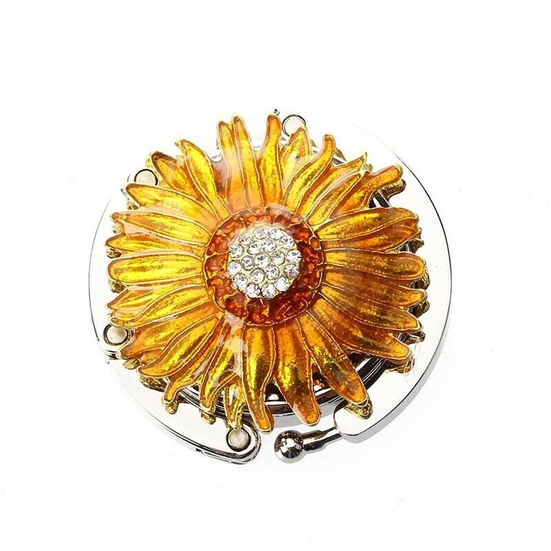 Round Metal Folding Rhinestone Flower Handbag Bag Purse Table Hook Hanger H A3Y9