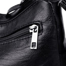 Daily Leather Mom Bag Multi-Pockets Women Shoulder Crossbody Bags (Black)
